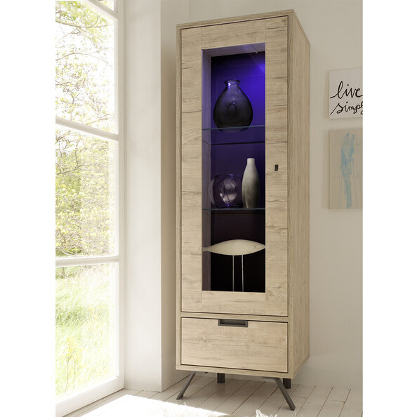 Heyford Wooden Display Cabinet 1 Door In Sherwood Oak And LED