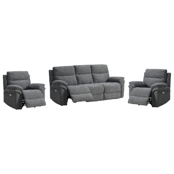 Hialeah Fabric Electric Recliner 3+1+1 Seater Sofa Set In Dark Grey