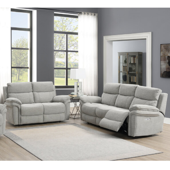 Hialeah Fabric Electric Recliner 3+2 Seater Sofa Set In Light Grey
