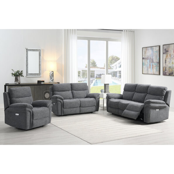 Hialeah Fabric Electric Recliner Sofa Suite In Dark Grey