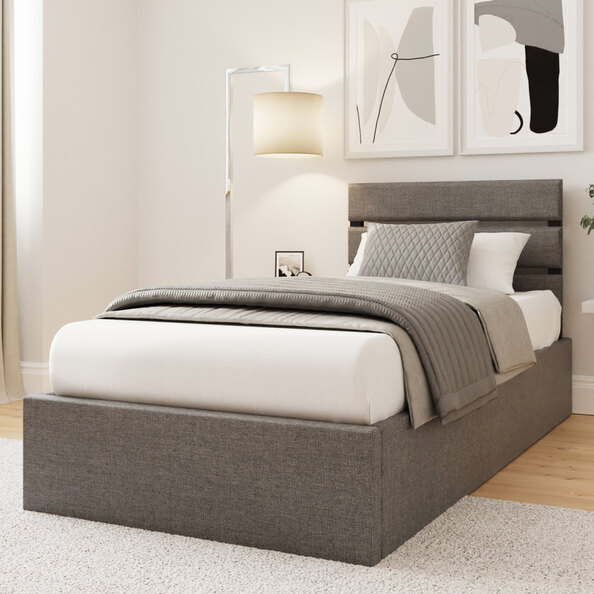 Hickory Fabric Ottoman Storage Single Bed In Grey
