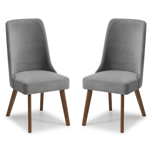 Hidalgo Dusk Grey Fabric Dining Chairs With Walnut Legs In Pair