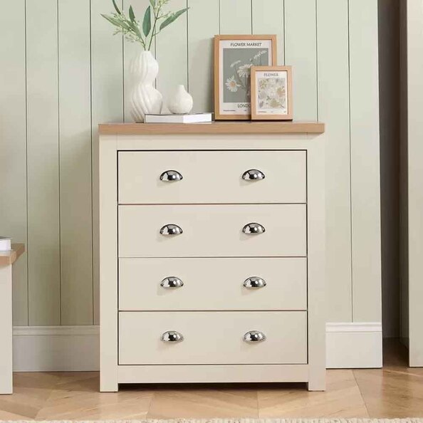 Highland Wooden Chest of 4 Drawers in Cream and Oak