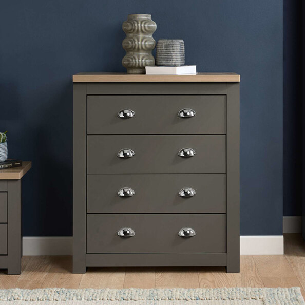 Highland Wooden Chest Of 4 Drawers in Dark Grey and Oak
