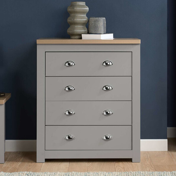 Highland Wooden Chest Of 4 Drawers in Grey and Oak