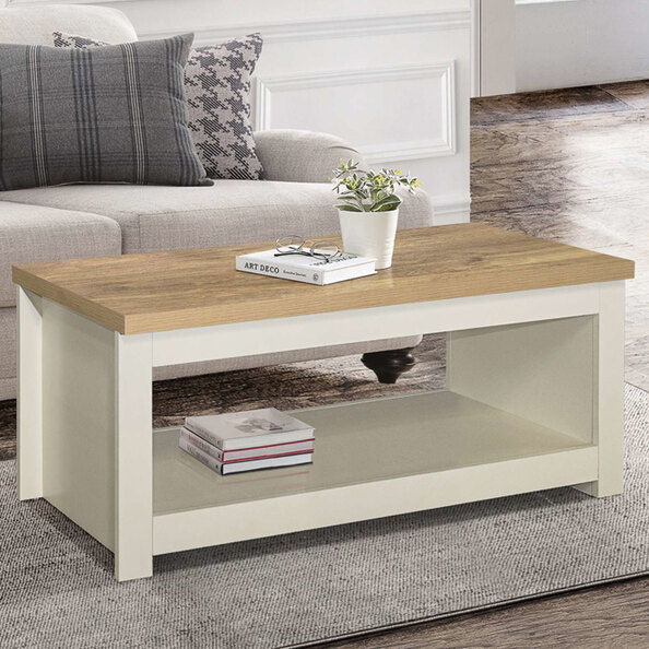 Highland Wooden Coffee Table With Undershelf In Cream And Oak