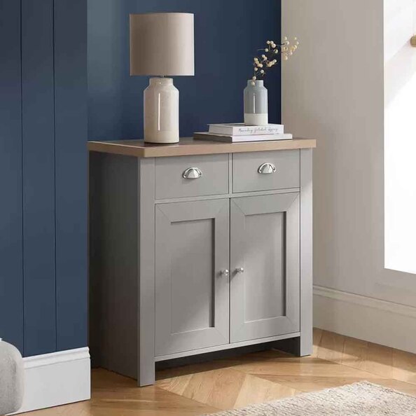 Highland Wooden Sideboard With 2 Doors 2 Drawers in Dark Grey and Oak