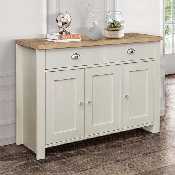 Highland Wooden Sideboard With 3 Doors 2 Drawers In Cream And Oak