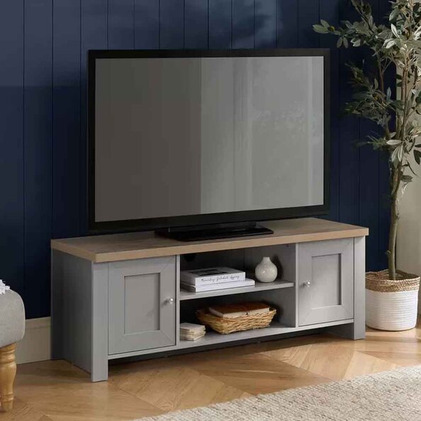 Highland Wooden TV Stand With 2 Doors in Dark Grey and Oak