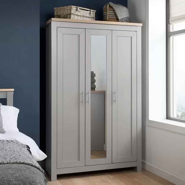 Highland Wooden Wardrobe With 3 Doors in Dark Grey and Oak