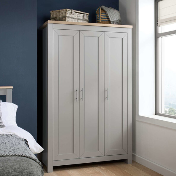 Highland Wooden Wardrobe with 3 Doors in Grey and Oak