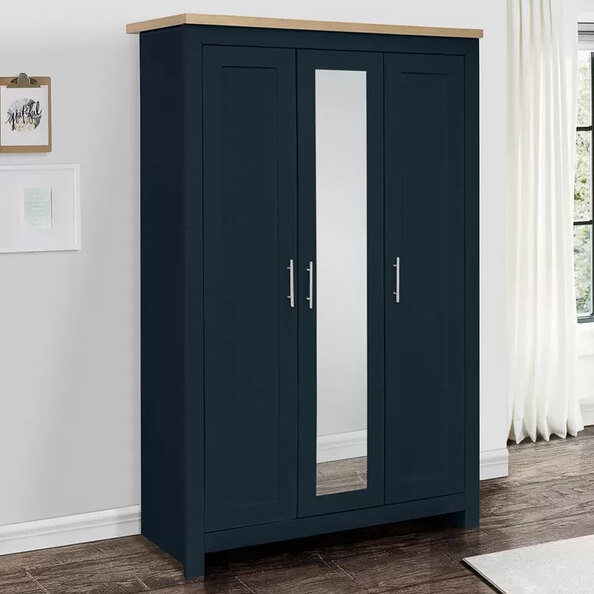 Highland Wooden Wardrobe With 3 Doors In Navy Blue Oak