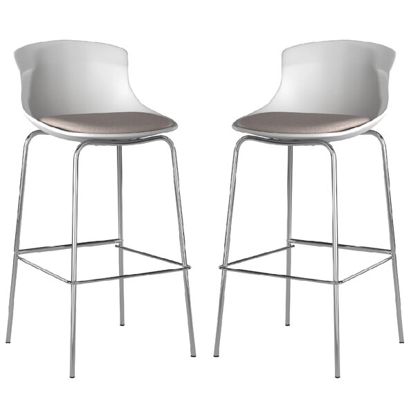 Hinton White Plastic Bar Stools With Fabric Seat In Pair