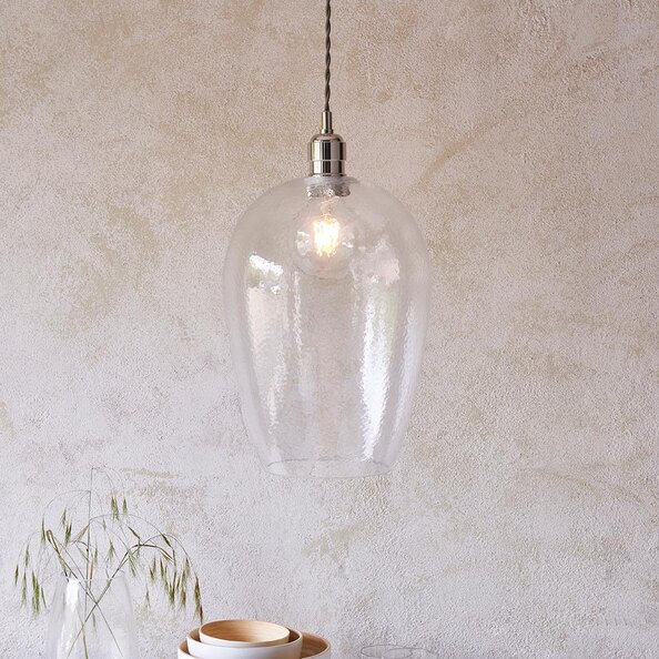 Hixson Large Hammered Glass Pendant Ceiling Light In Nickel