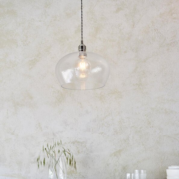Hixson Medium Hammered Glass Pendant Ceiling Light In Nickel