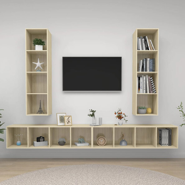 Hiyan Wall Hung Wooden Entertainment Unit In Sonoma Oak