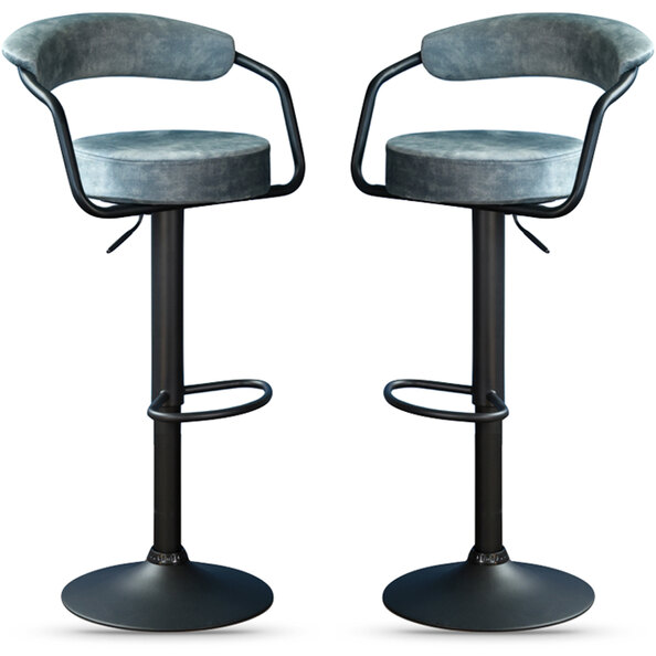 Hobart Stone Blue Fabric Bar Stools - Pair