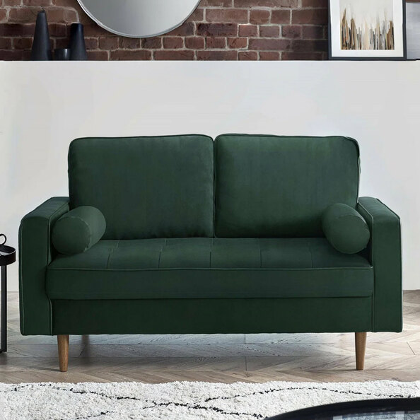 Hobbs Velvet 2 Seater Sofa with Bolsters in Green