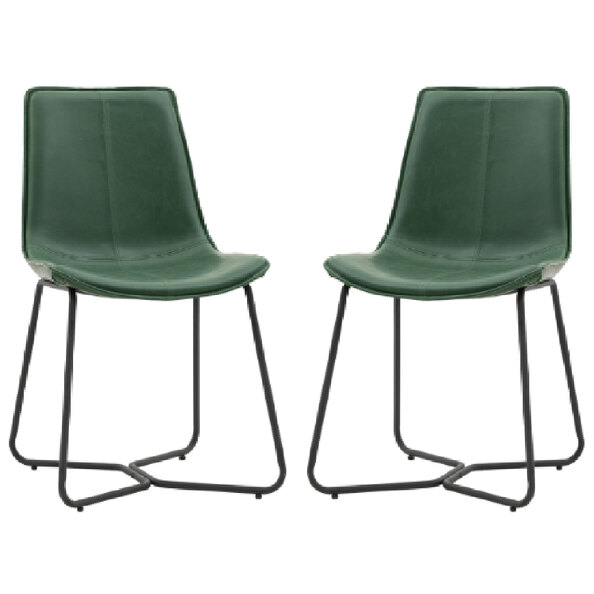 Holland Green PU Leather Dining Chairs With Black Frame In Pair