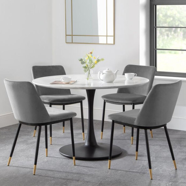 Halina Marble Dining Table With 4 Daiva Grey Chairs
