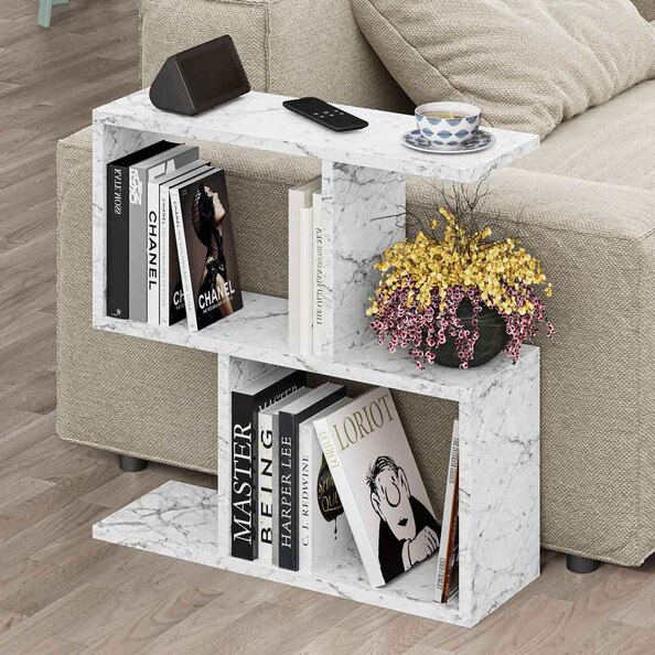 Homemania Wooden Side Table in Carrara Marble Effect