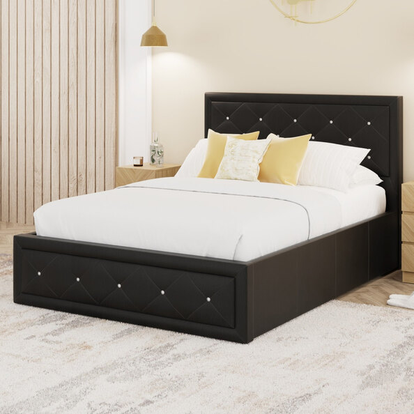 Honiton PU Leather Ottoman Storage Double Bed In Black