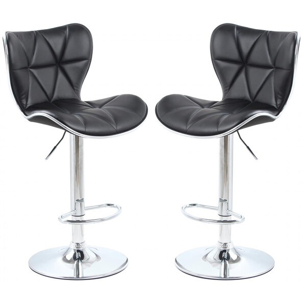 Houston Black PU Leather Bar Stools With Chrome Base In Pair