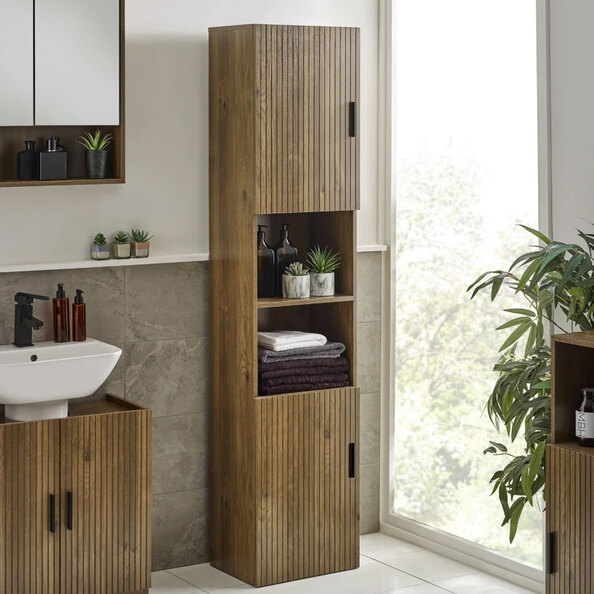 Hovaro Wooden Bathroom Cabinet with 2 Doors in Walnut