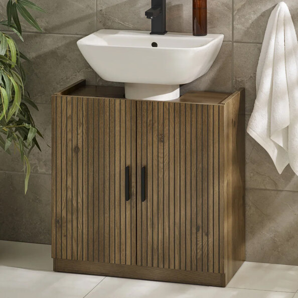 Hovaro Wooden Under Sink Bathroom Storage with 2 Doors in Walnut