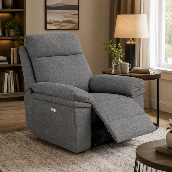 Hovian Fabric Electric Recliner 1 Seater Sofa in Dark Grey