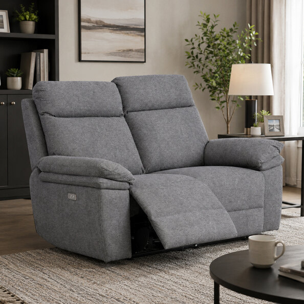 Hovian Fabric Electric Recliner 2 Seater Sofa in Dark Grey