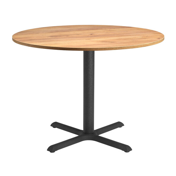 Hovirae Round Golden Oak Top Dining Table with Black Base