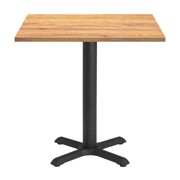 Hovirae Square Golden Oak Top Dining Table with Black Base