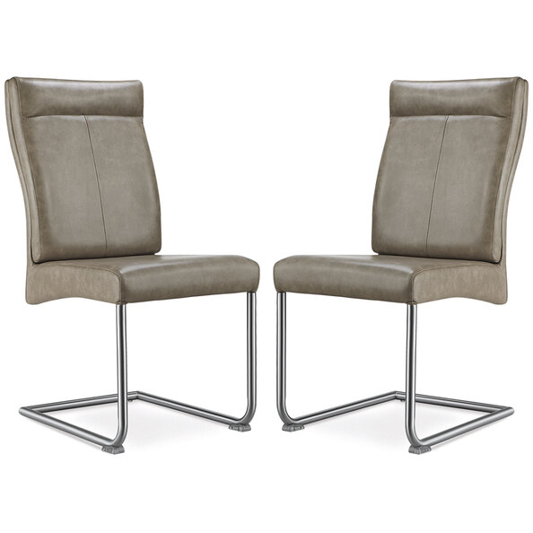 Humble Brown PU Leather Dining Chairs With Steel Legs In Pair