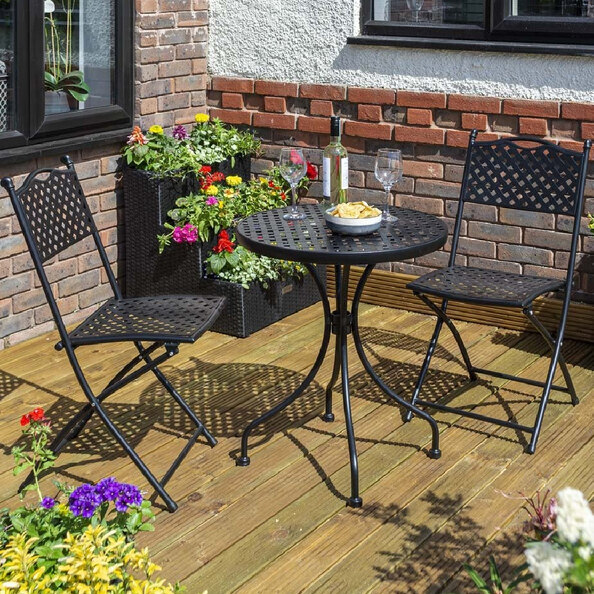 Hunstanton Metal Garden Bistro Set In Black