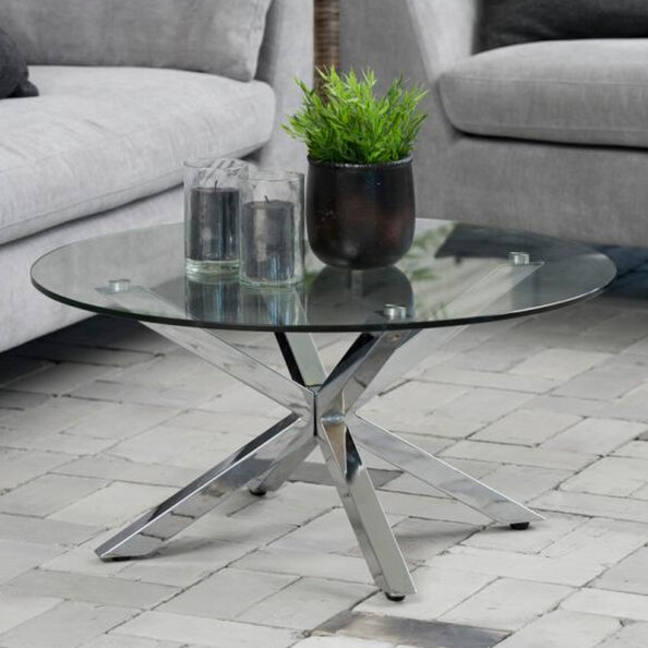 Hyeres Clear Glass Round Coffee Table With Chrome Legs