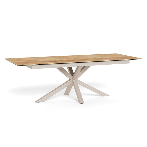 Hyeres Large Wild Oak Ceramic Top Extending Dining Table with Grey Steel Base