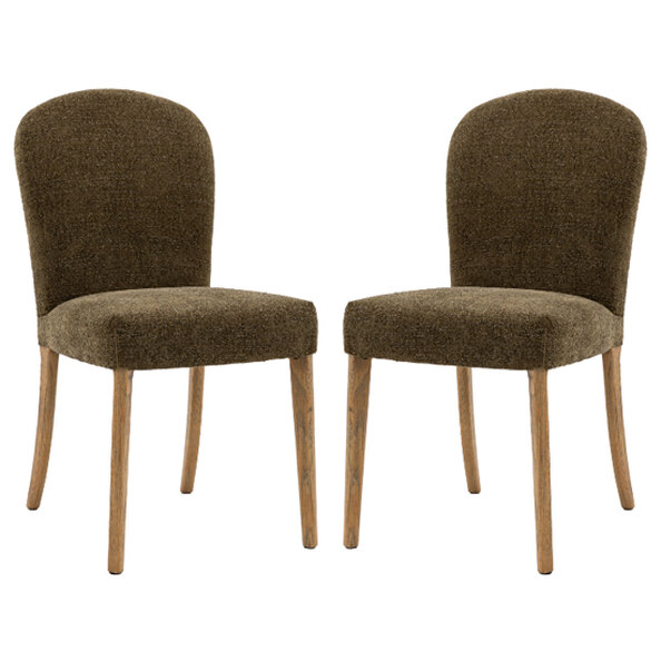 Hyeres Moss Green Fabric Dining Chairs With Oak Legs In Pair