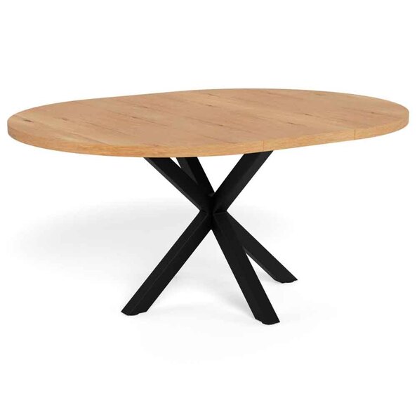 Hyeres Wooden Round Extending Dining Table With Black Legs - Wild Oak
