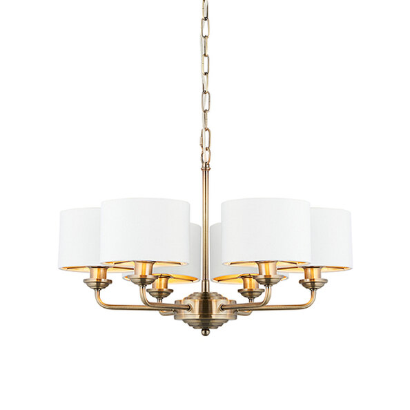 Hyesan White 6 Lights Ceiling Pendant Light In Antique Brass