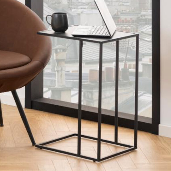 Ibiza Wooden Side Table In Black Izmir Marble Effect