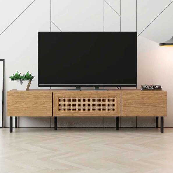 Ilford Wooden TV Stand With 2 Doors In Mid Oak