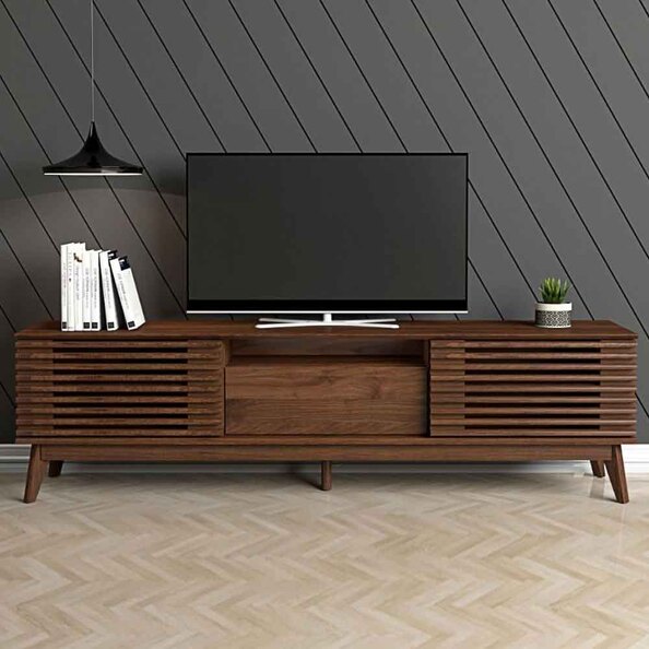 Ilford Wooden TV Stand With 2 Sliding Doors In Columbian Walnut