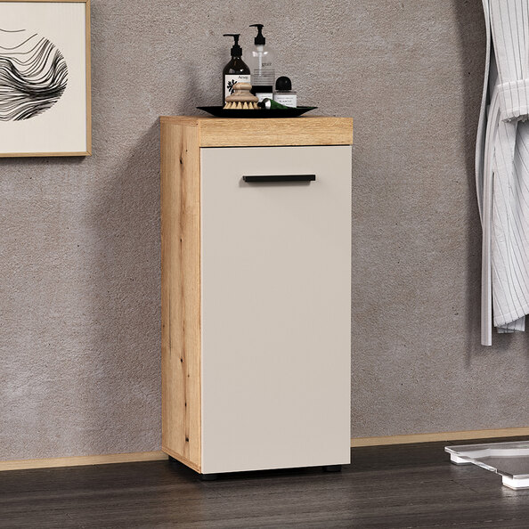 Ilrano Wooden Bathroom Cabinet in Cashmere and Evoke Oak