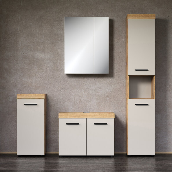 Ilrano Wooden Bathroom Furniture Set in Cashmere and Evoke Oak