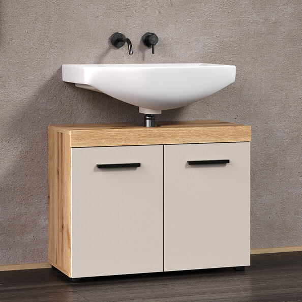 Ilrano Wooden Vanity Unit in Cashmere and Evoke Oak