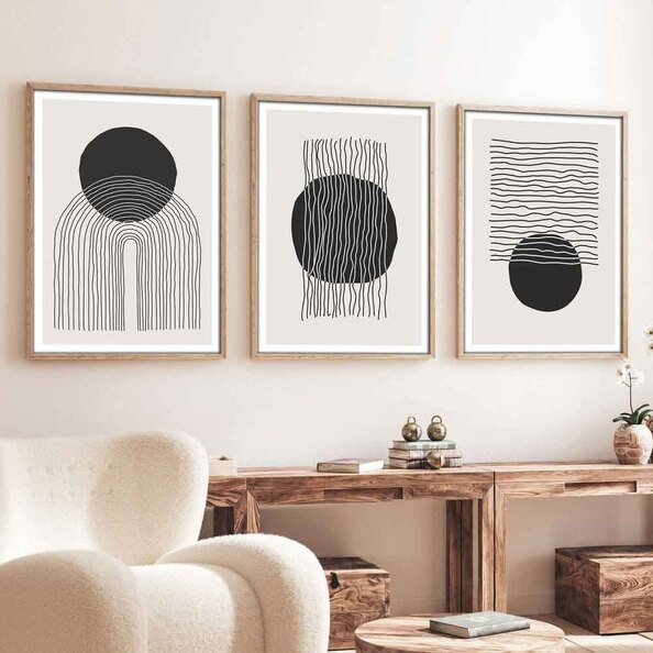 Impressionist Wooden 20x30cm Lunar Wave Art of Frame Set of 3 in Multicolour