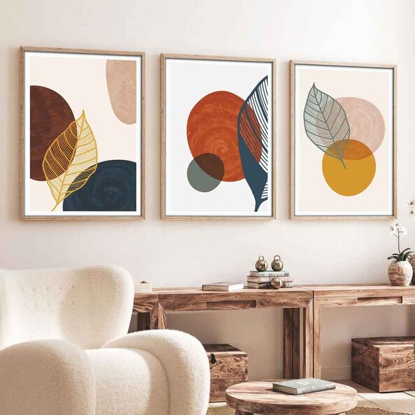 Impressionist Wooden 30x40cm Autumnal Abstract Art of Frame Set of 3 in Multicolour