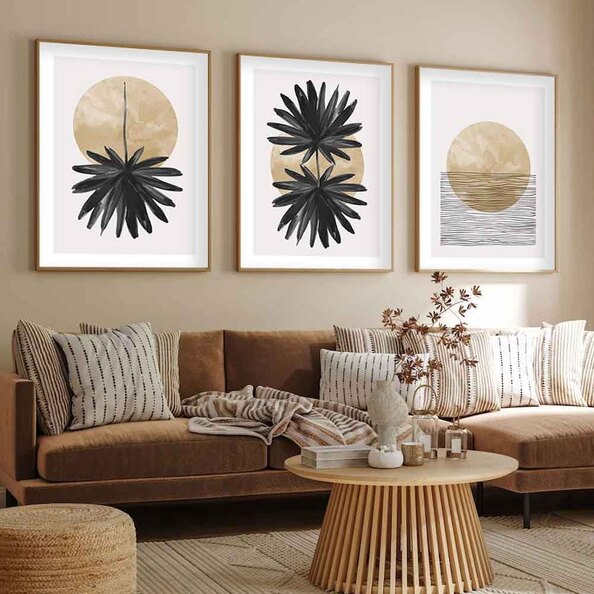 Impressionist Wooden 30x40cm Palm Art of Frame Set of 3 in Multicolour