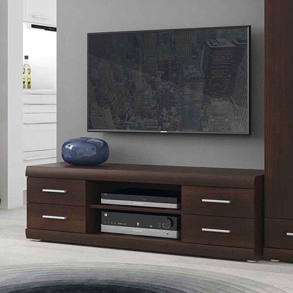 Impro Wide Wooden TV Stand with 4 Drawers in Dark Mahogany Melamine